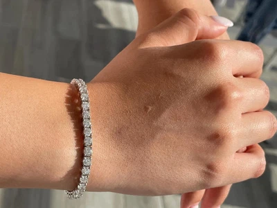 10K White Gold 12CT Round Lab Created 7" Diamond Tennis Bracelet For Women's - Image 1 of 4
