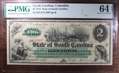 1872 $2 State Of South Carolina Columbia PMG UNC 64 EPQ - Image 1 of 2