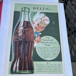 Pubblicità rivista d'epoca 1942 'Ciao sono Coca Cola conosciuta anche come Coca-Cola' The Sprite Boy - Foto 1 di 5