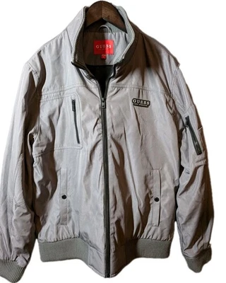 GUESS Los Angeles Gray Bomber Jacket Men’s XL Full Zip Casual Streetwear Ribbed - Image 1 of 4