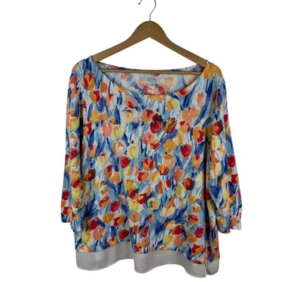 Top túnica floral Talbots talla 2X multicolor elástico cómodo colorido artístico preppy Foto 1 de 4
