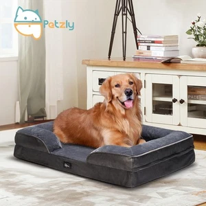 Petzly Dog Bed with Sides Egg-Crate Foam Removable Washable Cover Grey XL - Picture 1 of 10