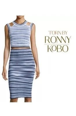 Torn by Ronny Kobo Conjunto de 2 Piezas Tejido a Juego Recortado Top Recortado y Falda Lápiz L Foto 1 de 4