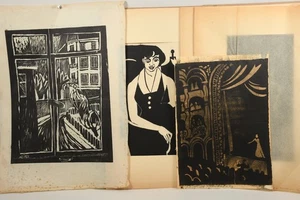 N86T47- Holzschnitt 5 Blätter signiert B.Egli dat. 1949-52 ua Verschneite Straße - Bild 1 von 12