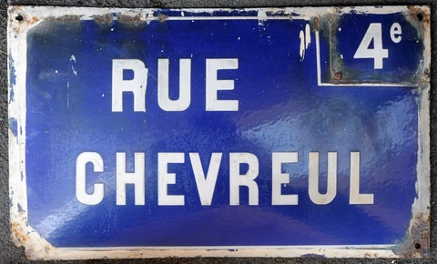 Large old French enamel street road sign plaque Michel Eugène Chevreul chemist Cover