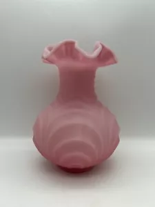 Vintage Fenton Glas Satin Rose Rosa Rüschen Draperie Vase 8" OSTERN - Bild 1 von 5