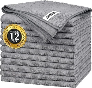 Microfiber Cleaning Cloth Grey-Pack of 12(16"X12") All Purpose Cleaning Towels f - Picture 1 of 7