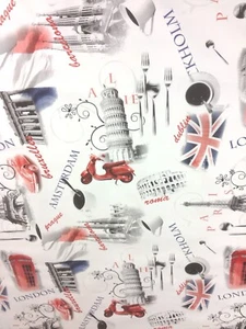 Cities and Landmarks Vinyl Tablecloth, Wipe Clean Pvc Textile Backed (VV021) - Picture 1 of 2