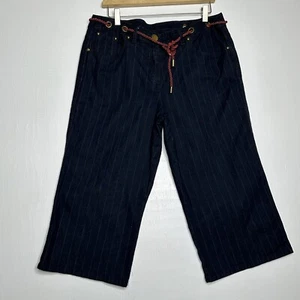 Larry Levine Damen Cropped Hose Größe 12 Gerades Bein Marineblau Gürtel Maritim - Bild 1 von 11