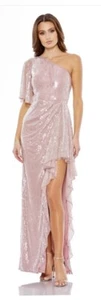 MAC DUGGAL Sequin Flutter Sleeve One Shoulder Drape Mauve Dress Size 12 * New - Picture 1 of 5