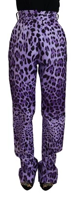 Pantalones DOLCE & GABBANA Púrpura Estampado Leopardo Cintura Alta Pantalón IT40/US6/S 670usd Foto 1 de 4