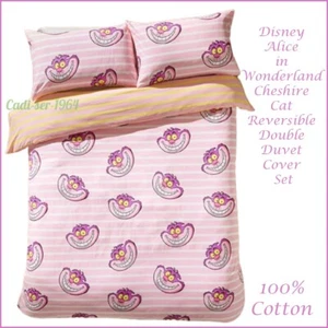 Disney Alice's Cheshire Cat Reversible Double Duvet Cover Set NEW 100% Cotton - Picture 1 of 24