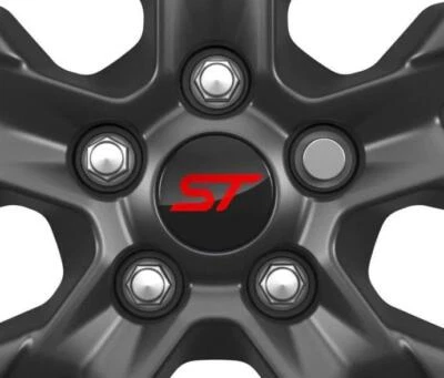 Genuine Ford Puma Single Centre Cap Gloss Black, 54mm With Red ST Logo 2566957 - Image 1 of 4