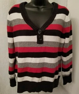 St John's Bay Womens Sweater Shirt Size XL X Large Gray Red Black White Striped - Picture 1 of 5
