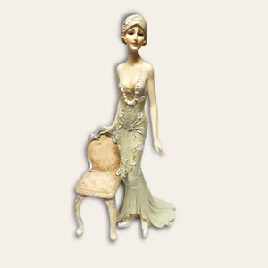 Vintage Lady Standing Next To Chair 14 Inch Figurine, Beige & White. SUPER RARE! - Picture 1 of 7