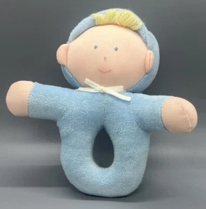 Eden BLUE BOY Terrycloth Baby Handheld Ring Plush Rattle Lovey 6" Blonde Vintage - Picture 1 of 4