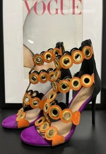 High Heels Barbara Bui Sandalen Gr. 38 Leder Nieten schwarz orange neu - Bild 1 von 3