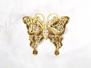 Vintage goldfarbene Schmetterling Anstecknadel mit Strass und Perlenakzent - Bild 1 von 3