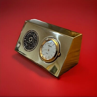 Reloj de escritorio CHASE BANK LOGO LATÓN MACIZO PESADO funcionando como nuevo Foto 1 de 4