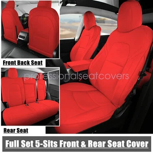 For 2020-2024 Tesla Model Y Leather 5 Seats Car Seat Cover Full Set Cushion Red - Picture 1 of 13