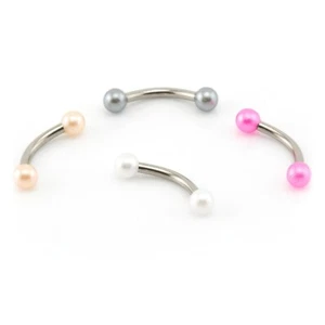 Pearl Banana Bar Curved Barbell Threaded Lip Nose Septum Ear Ring - Picture 1 of 10