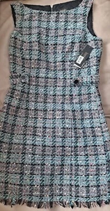 Laundry Shelli Segal Tweed Plaid Turquoise Fringe Accent Lined Jumper Sz 4 NWT - Picture 1 of 19