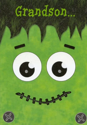 Linda tarjeta de Halloween juvenil de Frankenstein para nieto Foto 1 de 2