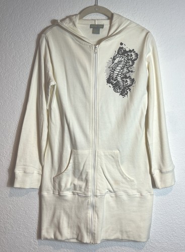 OFF WHITE Felpa con cappuccio turistica giapponese anni 90 vintage tunica panna e nera taglia large