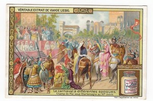 Vintage 1907 Trade Card CARNIVAL during time of CHARLEMAGNE Holy Roman Empire