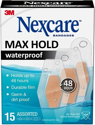 Vendajes impermeables Nexcare Max Hold, a prueba de gérmenes 15 unidades surtidas Foto 1 de 4
