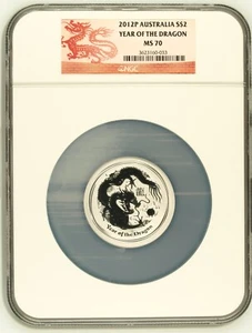 2012P Australia S$2 Year of the Dragon 2 Ounce Silver NGC MS70 - Picture 1 of 2