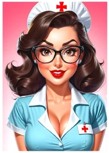 NURSE PINUP WOMAN * Custom ACEO * Fun Novelty * CARTOON DIVA * Art Card * ATC - Picture 1 of 2