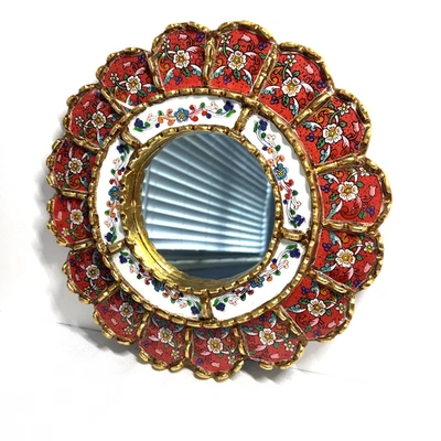 *Round Hand Painted Wood/Glass Reverse Painted Glass Mirror 12" - Image 1 of 4