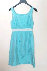 Lilly Pulitzer Blue Raw Silk Short Dress Embroloidered Sequin Flowers Sz 4 READ - Picture 1 of 16