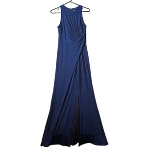 Abito smanicato Tadashi Shoji Sho blu navy elegante drappeggiato sera formale taglia XS - Foto 1 di 9