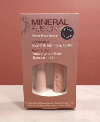Mineral Fusion Lip Gloss + Mascara Makeup Kit Natural Beauty Eye & Lip Duo New - Image 1 of 4