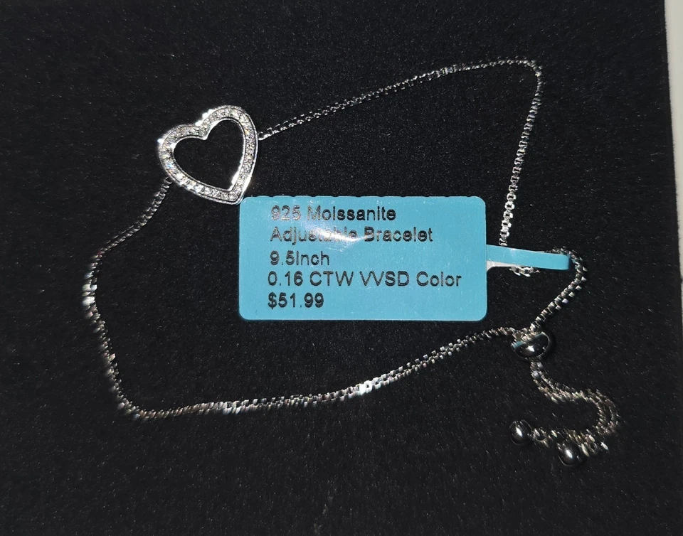 Pulsera ajustable moissanita plata de ley 925 hasta 9,5 pulgadas Foto 1 de 1