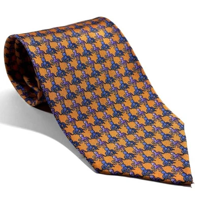 Corbata de seda estampada sin punta con motivo marino caprichoso naranja (hecha a mano en Italia) Foto 1 de 4