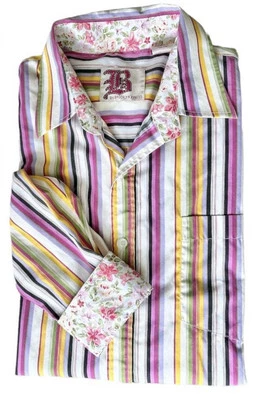 BROOKLYN XPRESS Dress Shirt XL Pink Purple Stripe Floral Long Sleeve Flip Cuff - Image 1 of 4