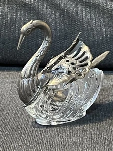  Silver and Cut crystal Swan Form Master Salt Cellar 3.5”x 3”in  - Picture 1 of 9
