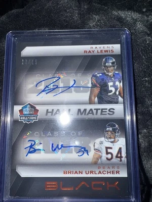 2025 Panini Black Ray Lewis Brian Urlacher /15 Dual Auto Hall Mates Ravens Bear - Image 1 of 3