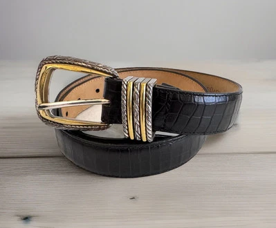 Cinto BRIGHTON CLASSICS couro réptil preto ouro e prata ferragens tamanho 30 - Imagem 1 de 4