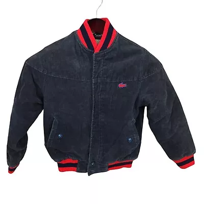 Vtg Izod Lacoste Jacket Boys 12 US Large Black Red Corduroy Quilt Lined Bomber - Image 1 of 4
