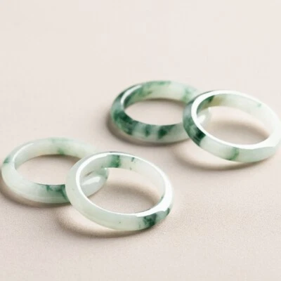 Certified Grade A Green Flower Natural Burma Jade jadeite Circle Ring USA 4-10 - Image 1 of 4