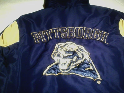 Pittsburgh Panthers Men's LG  Blue Big Bold Logo Embroidered Hooded Jacket VTG - Image 1 of 4