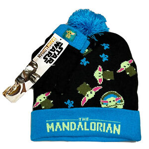 Beanie Hat & Gloves The Mandalorian Black & Blue Grogu Kids Star Wars Disney