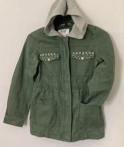 Justice Girls Army Green Utility Hoodie Jacket/Parka Size 8 Lightweight - Picture 1 of 7