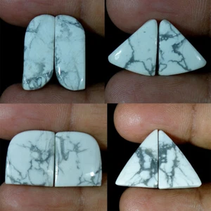 Natural White Howlite Jasper Fancy Cabochon Matched Pair Loose Gemstone - Picture 1 of 19