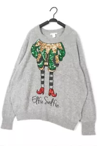H&M ELFIE SELFIE Sweater Medium Katy Perry Gray Alpaca Blend Ugly Christmas Top - Picture 1 of 1