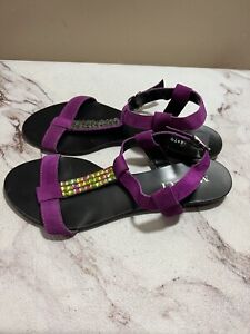 SESTO MEUCCI WOMAN SANDAL SIZE 6.5 PURPLE SUEDE EMBELLISHED ITALY